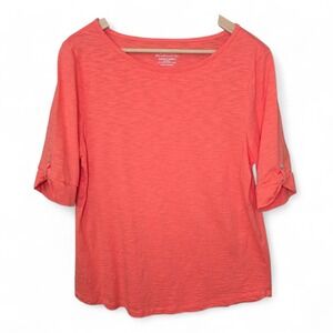 Chicos Top Womens 2 US Large Coral Slub Knit Boat Knit Elbow Sleeve Cotton Modal